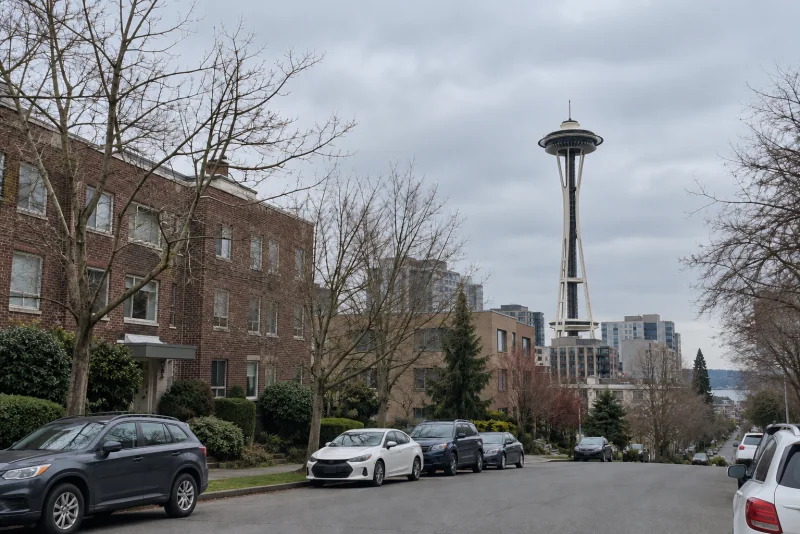 The Space Needle rising above the Seattle skyline.
