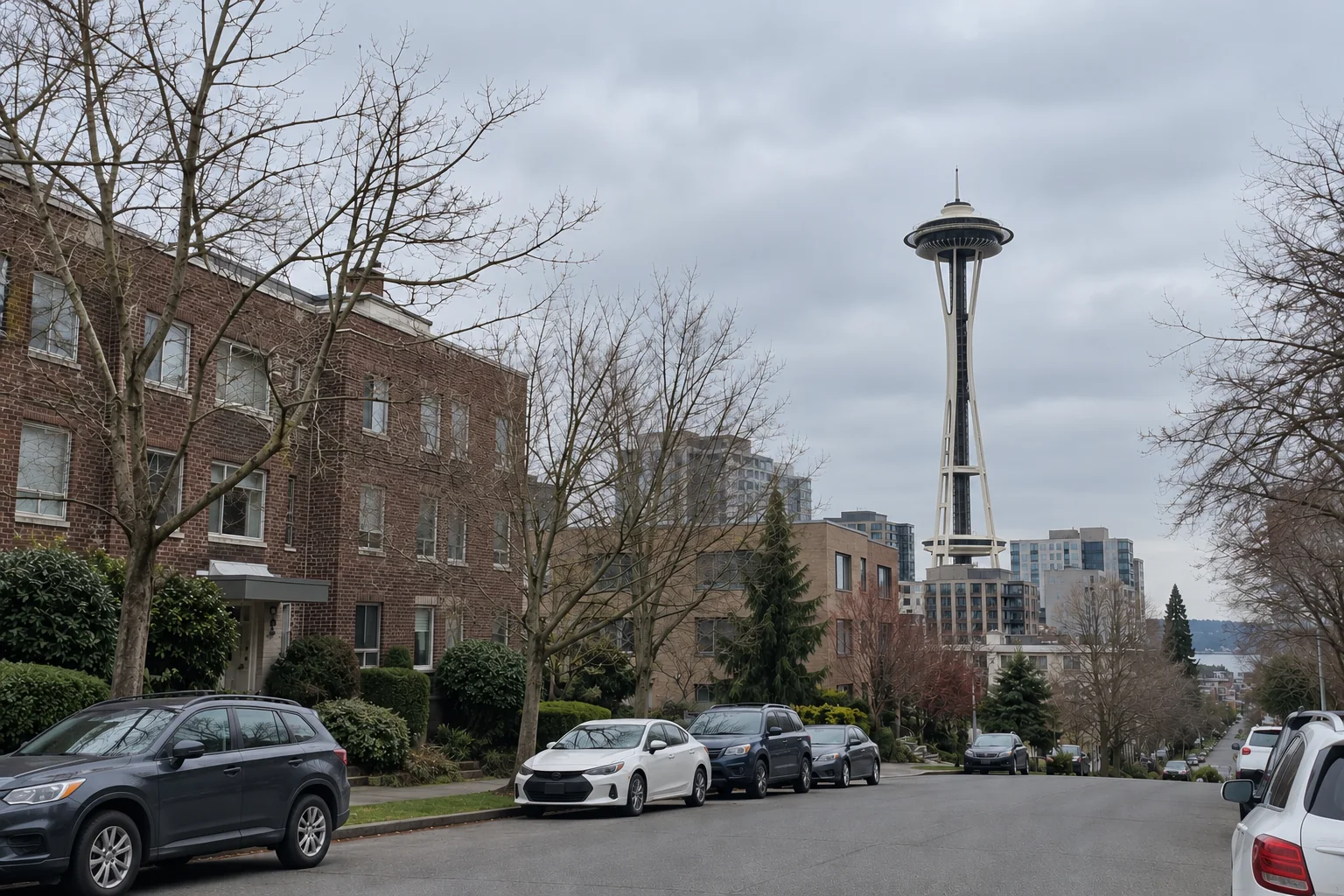The Space Needle rising above the Seattle skyline.