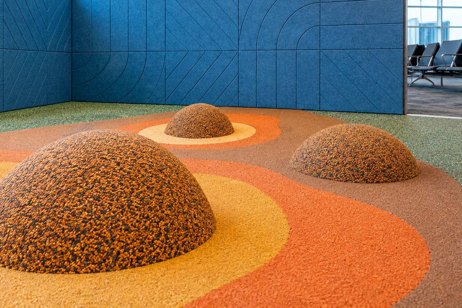 The colourful soft-play floor and climbing mounds in SEA’s D Annex