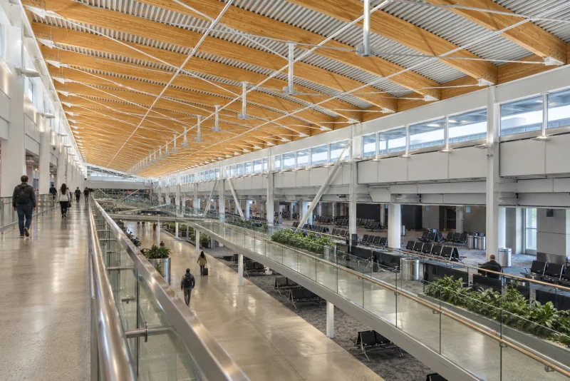 The D Concourse Annex at Seattle-Tacoma International Airport, seen from its upper walkway.